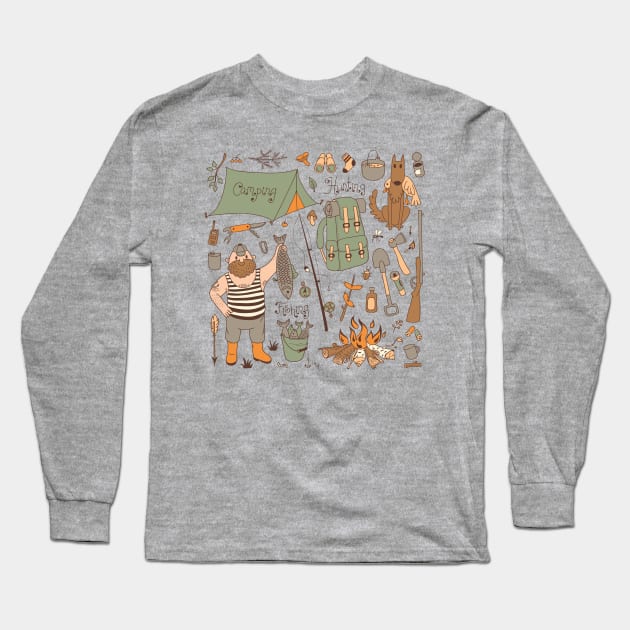 fishing hunting camping Long Sleeve T-Shirt by Mako Design 